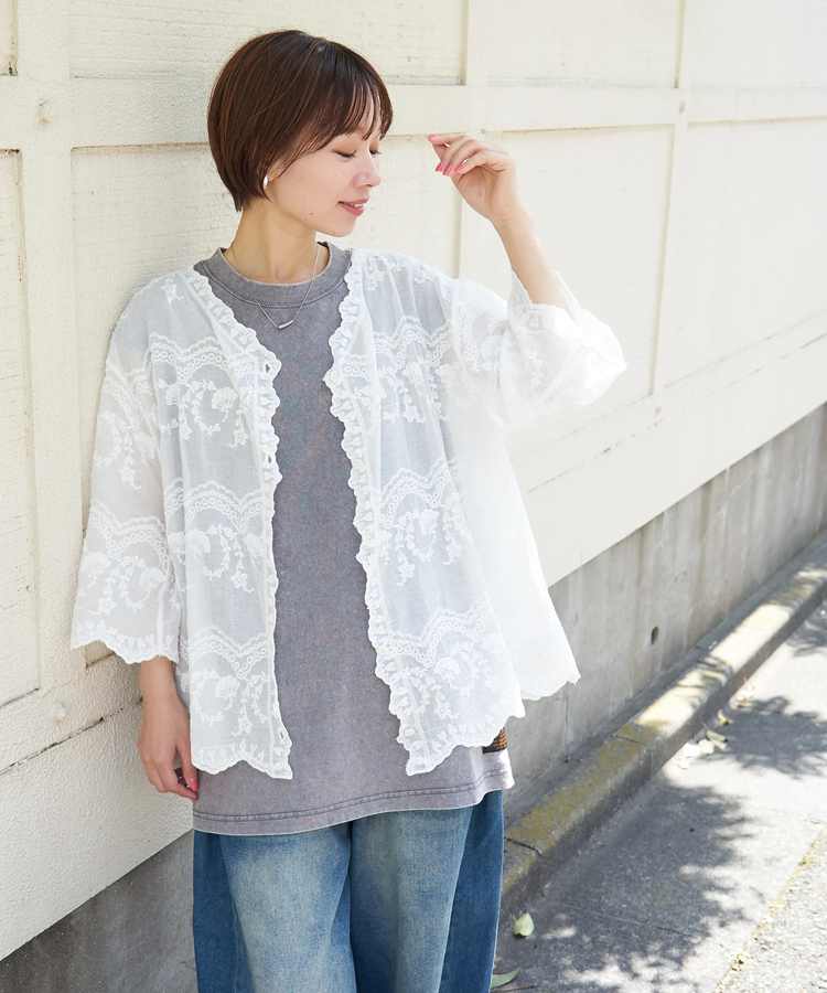 CUBE SUGAR(キューブシュガー) |【春夏新作】花柄 刺繍 ７分袖 ブラウス