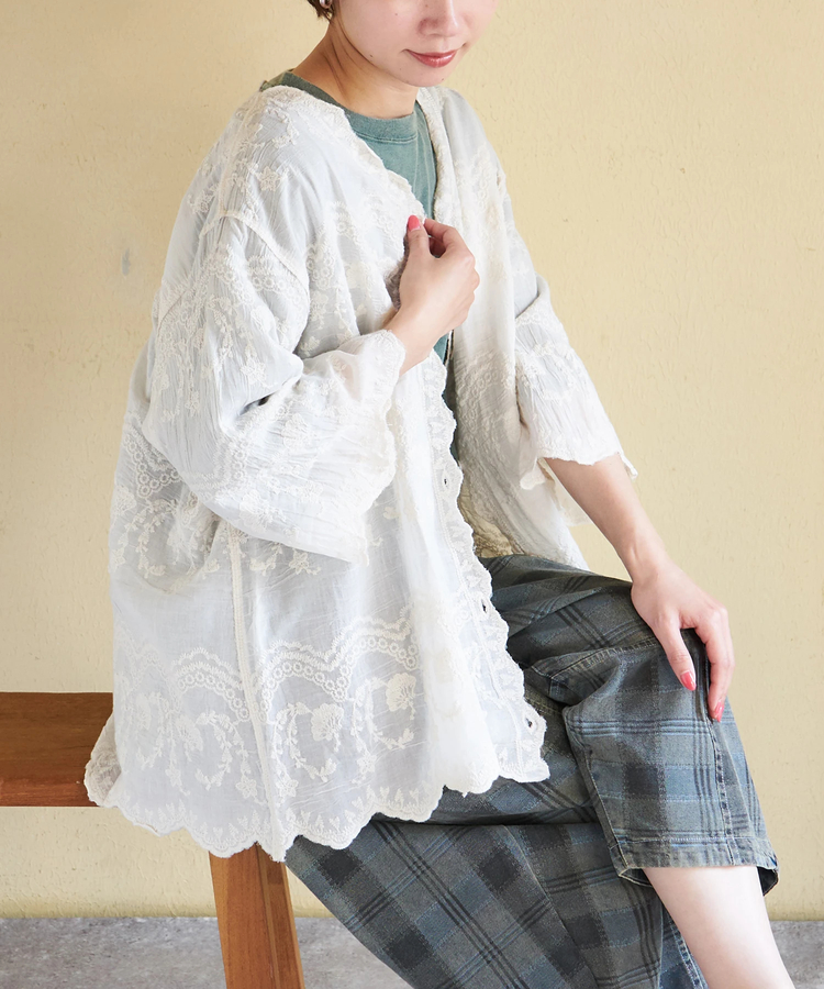 CUBE SUGAR(キューブシュガー) |【春夏新作】花柄 刺繍 ７分袖 ブラウス