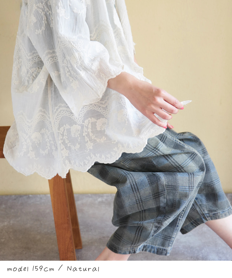 CUBE SUGAR(キューブシュガー) |【春夏新作】花柄 刺繍 ７分袖 ブラウス