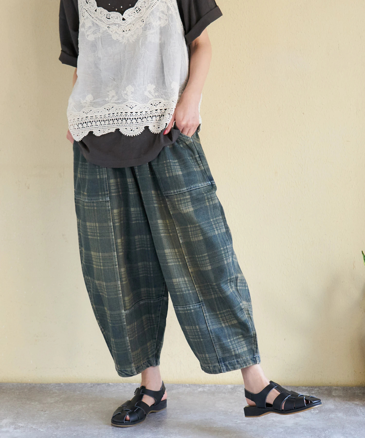 CUBE SUGAR(キューブシュガー) |【春夏新作】チェック デニム バルーン パンツ