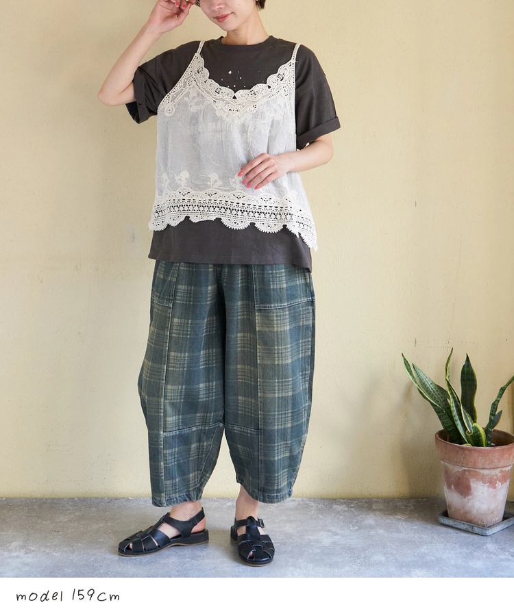 CUBE SUGAR(キューブシュガー) |【春夏新作】チェック デニム バルーン パンツ