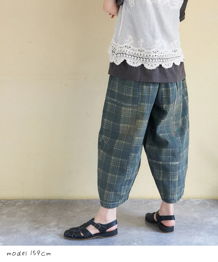 CUBE SUGAR(キューブシュガー) |【春夏新作】チェック デニム バルーン パンツ