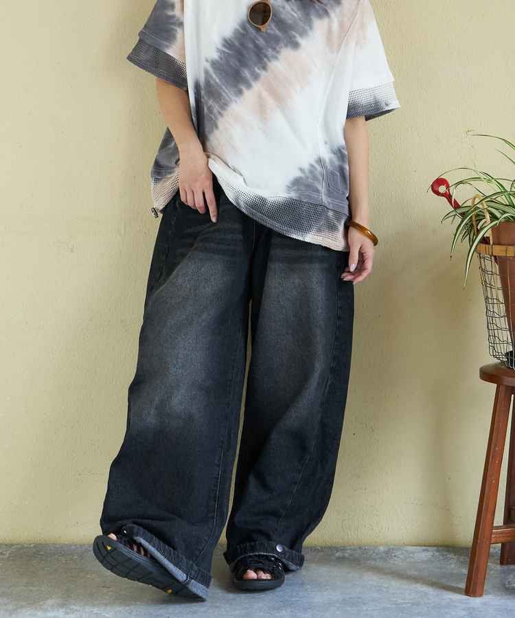 CUBE SUGAR(キューブシュガー) |【春夏新作】デニム サイドタック ワイドパンツ