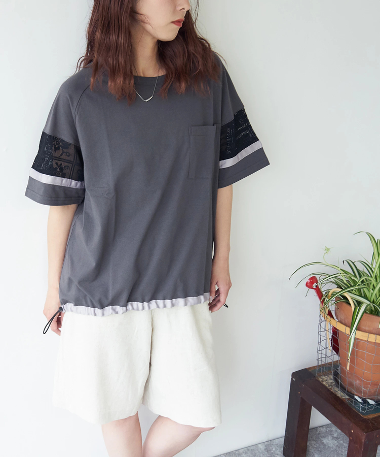 CUBE SUGAR(キューブシュガー) |【春夏新作】26/-OE天竺 レース 切替 ラグラン プルオーバー Tシャツ