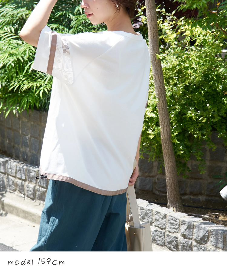 CUBE SUGAR(キューブシュガー) |【春夏新作】26/-OE天竺 レース 切替 ラグラン プルオーバー Tシャツ