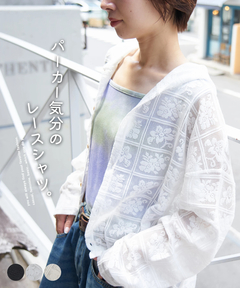 【春夏新作】 フード付き レース シャツ