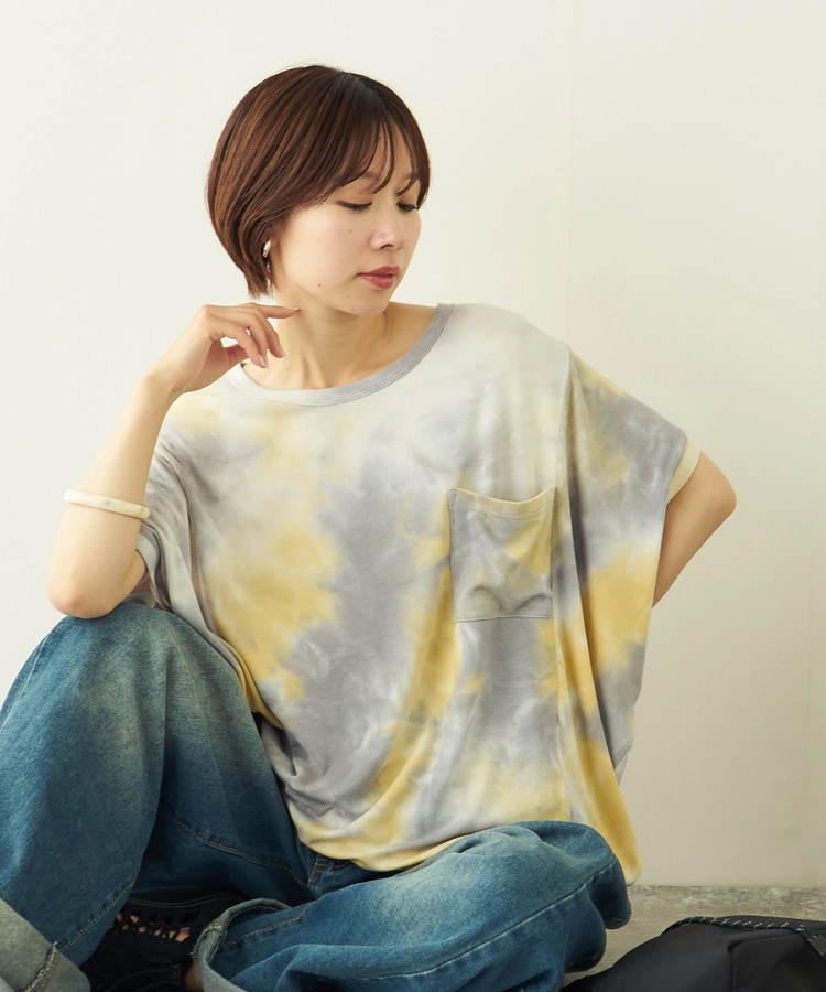 CUBE SUGAR(キューブシュガー) |【春夏新作】タイダイ リブ ポケ付 切替 プルオーバー Tシャツ