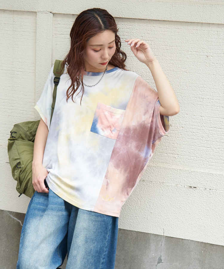 CUBE SUGAR(キューブシュガー) |【春夏新作】タイダイ リブ ポケ付 切替 プルオーバー Tシャツ