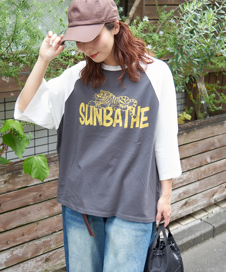 CUBE SUGAR(キューブシュガー) |【春夏新作】26/-天竺 アニマル プリント ラグランスリーブ Tシャツ
