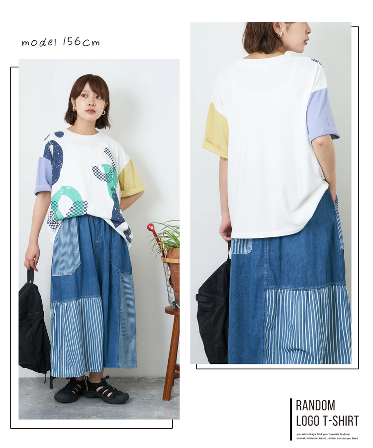 CUBE SUGAR(キューブシュガー) |【春夏新作】21/-OE天竺 ランダム ロゴ プリント Tシャツ