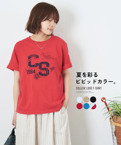 【夏新作】21/-OE天竺 カレッジ プリント Tシャツ