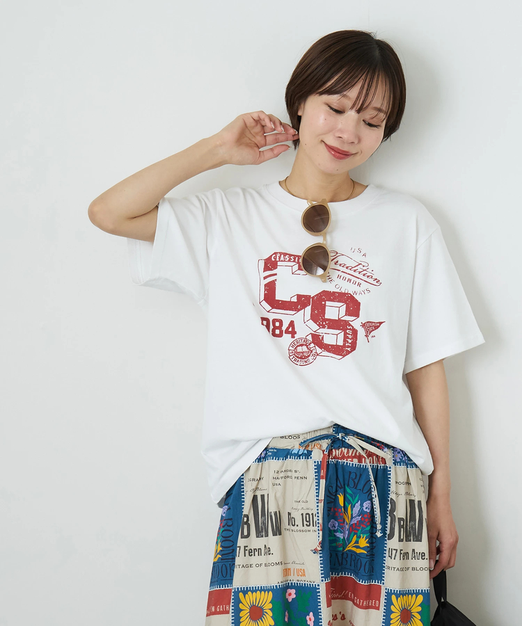 CUBE SUGAR(キューブシュガー) |【夏新作】21/-OE天竺 カレッジ プリント Tシャツ