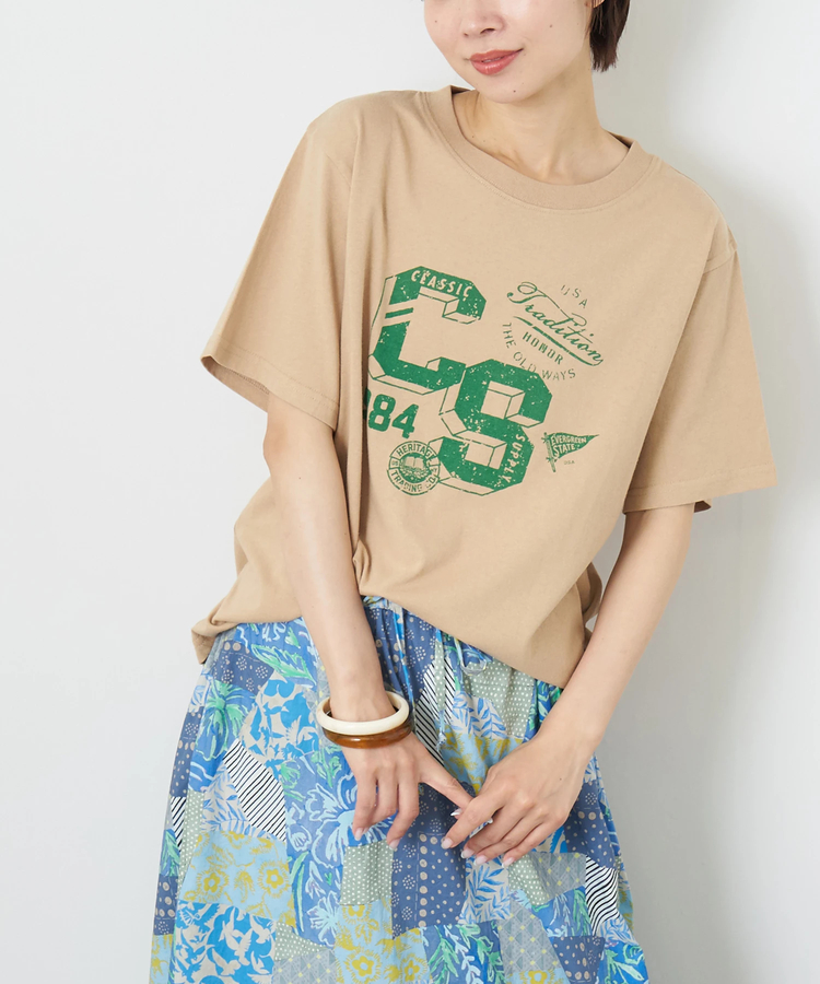 CUBE SUGAR(キューブシュガー) |【夏新作】21/-OE天竺 カレッジ プリント Tシャツ