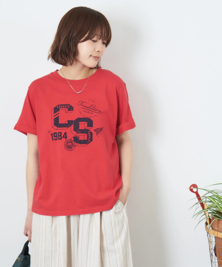 CUBE SUGAR(キューブシュガー) |【夏新作】21/-OE天竺 カレッジ プリント Tシャツ