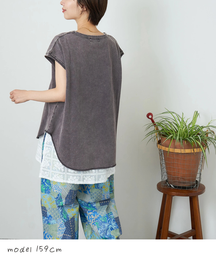 CUBE SUGAR(キューブシュガー) |【夏新作】21/-OE天竺 パウダー加工 カットオフ ノースリーブ Tシャツ