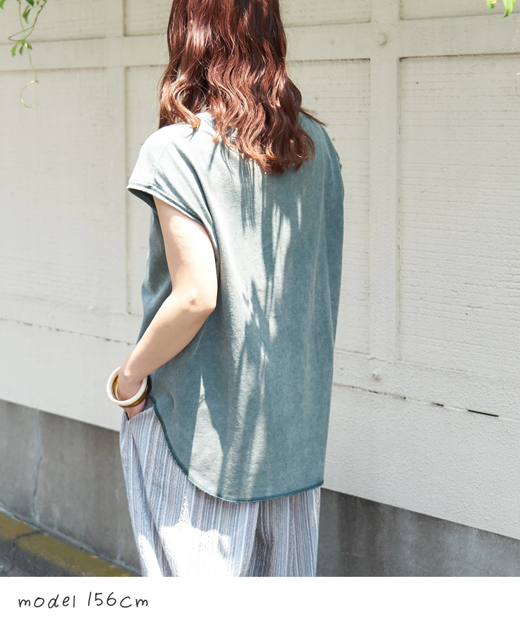 CUBE SUGAR(キューブシュガー) |【夏新作】21/-OE天竺 パウダー加工 カットオフ ノースリーブ Tシャツ