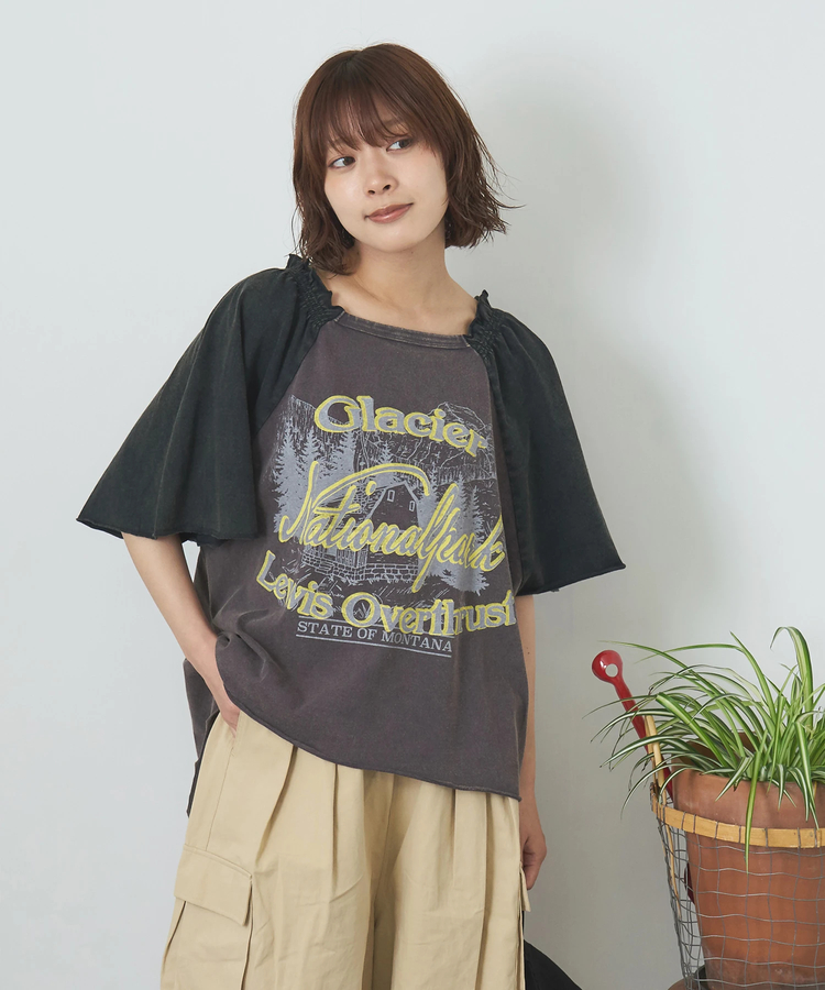 CUBE SUGAR(キューブシュガー) |【夏新作】21/-OE天竺 パウダー加工 ベルスリーブ Tシャツ