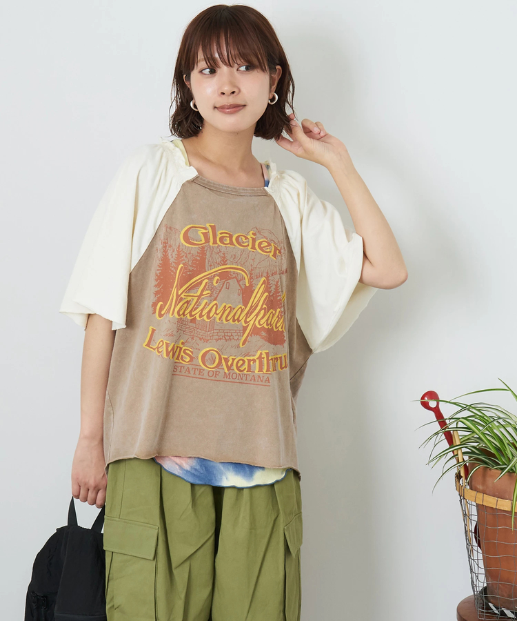 CUBE SUGAR(キューブシュガー) |【夏新作】21/-OE天竺 パウダー加工 ベルスリーブ Tシャツ