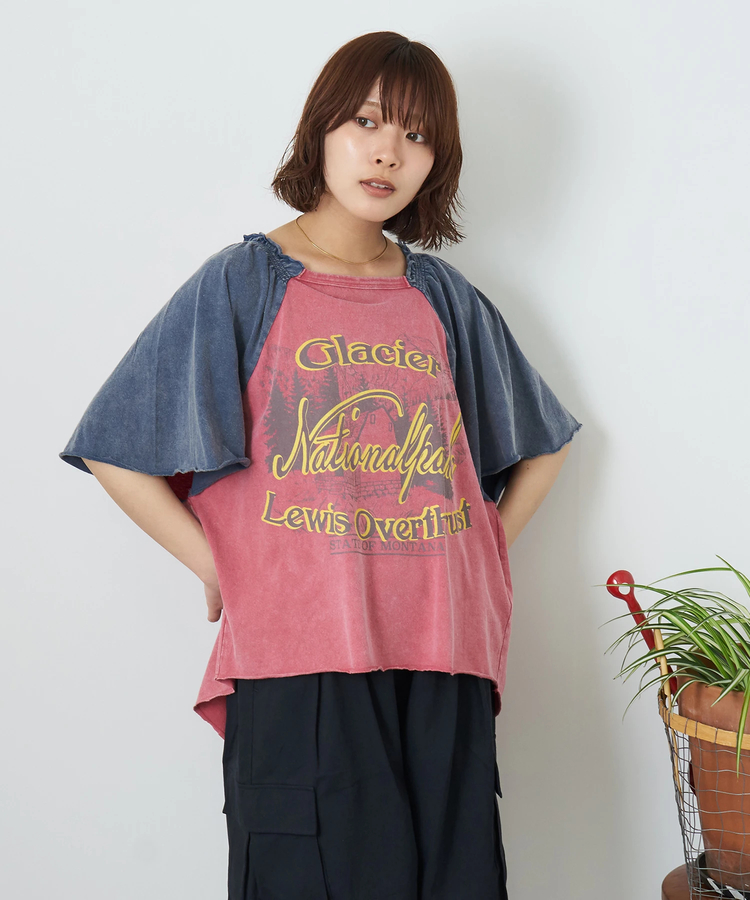 CUBE SUGAR(キューブシュガー) |【夏新作】21/-OE天竺 パウダー加工 ベルスリーブ Tシャツ