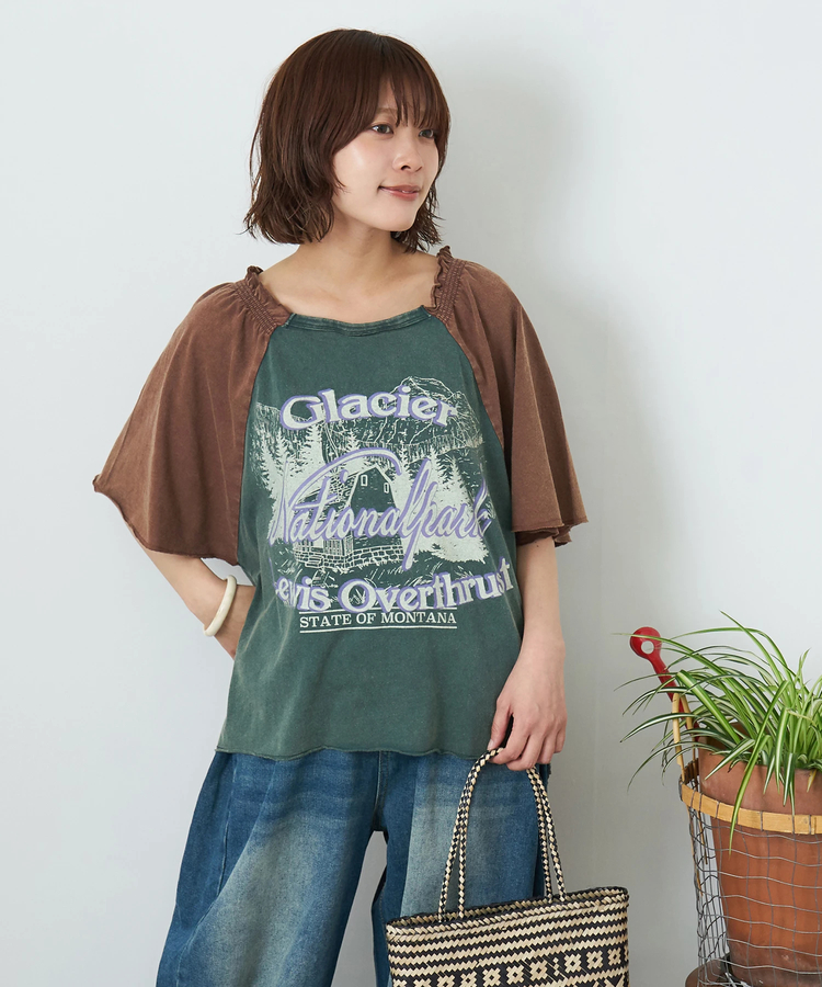 CUBE SUGAR(キューブシュガー) |【夏新作】21/-OE天竺 パウダー加工 ベルスリーブ Tシャツ