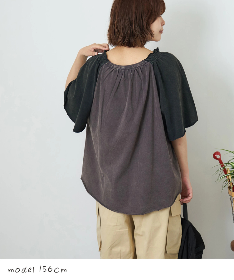 CUBE SUGAR(キューブシュガー) |【夏新作】21/-OE天竺 パウダー加工 ベルスリーブ Tシャツ