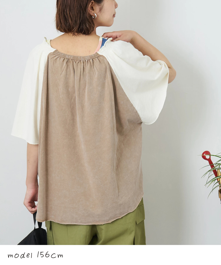 CUBE SUGAR(キューブシュガー) |【夏新作】21/-OE天竺 パウダー加工 ベルスリーブ Tシャツ