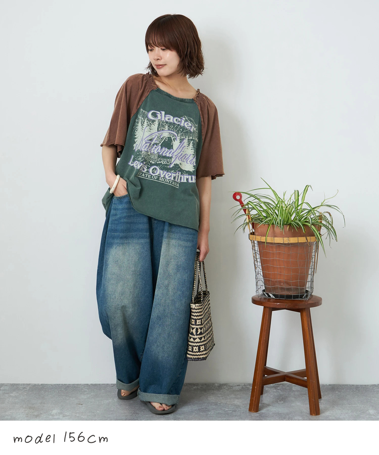 CUBE SUGAR(キューブシュガー) |【夏新作】21/-OE天竺 パウダー加工 ベルスリーブ Tシャツ