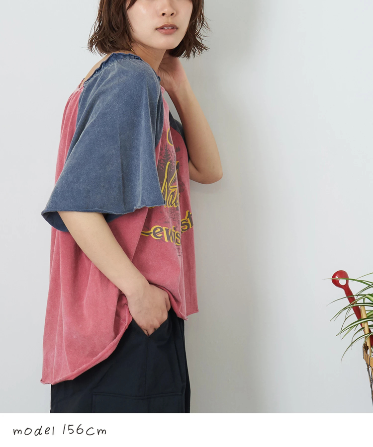 CUBE SUGAR(キューブシュガー) |【夏新作】21/-OE天竺 パウダー加工 ベルスリーブ Tシャツ