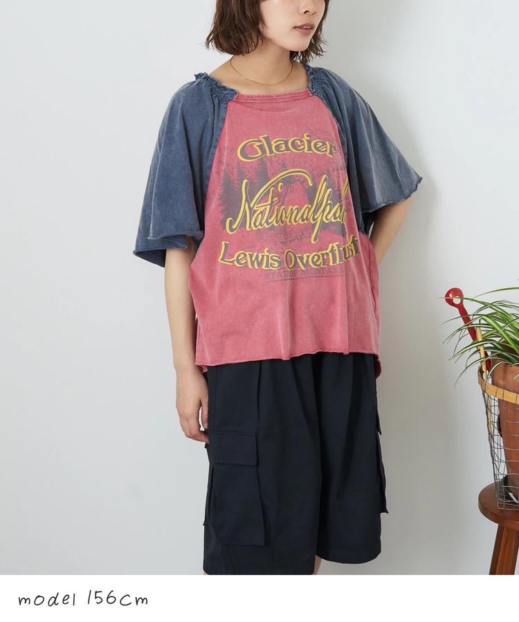 CUBE SUGAR(キューブシュガー) |【夏新作】21/-OE天竺 パウダー加工 ベルスリーブ Tシャツ