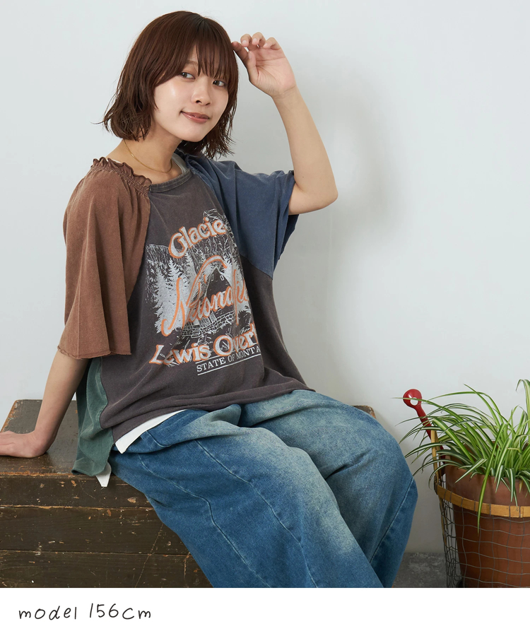 CUBE SUGAR(キューブシュガー) |【夏新作】21/-OE天竺 パウダー加工 ベルスリーブ Tシャツ