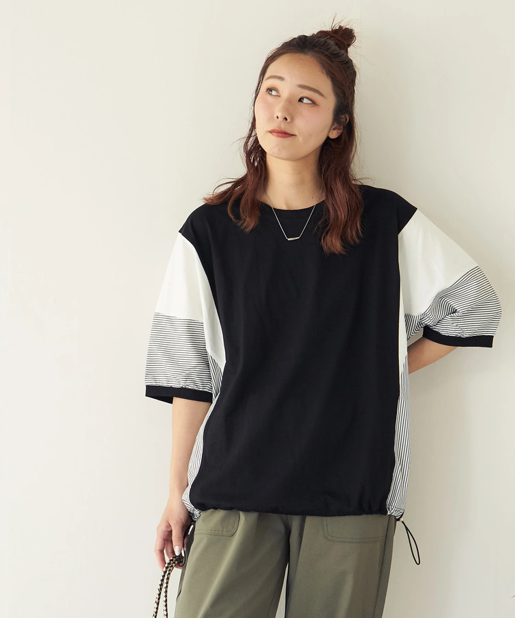CUBE SUGAR(キューブシュガー) |【春夏新作】異素材 ミックス ドロスト Tシャツ