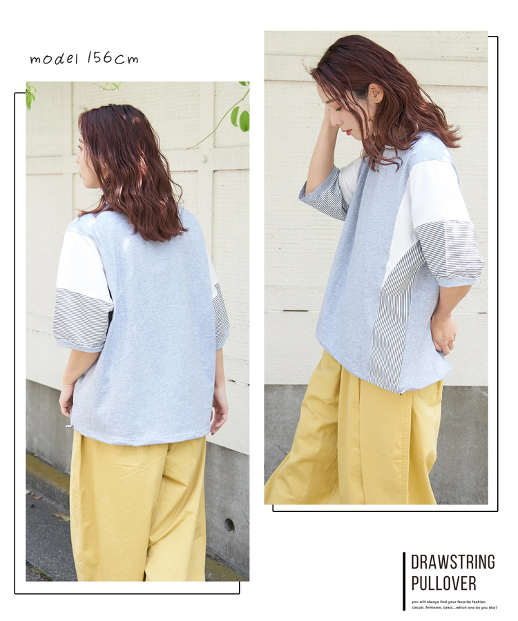 CUBE SUGAR(キューブシュガー) |【春夏新作】異素材 ミックス ドロスト Tシャツ