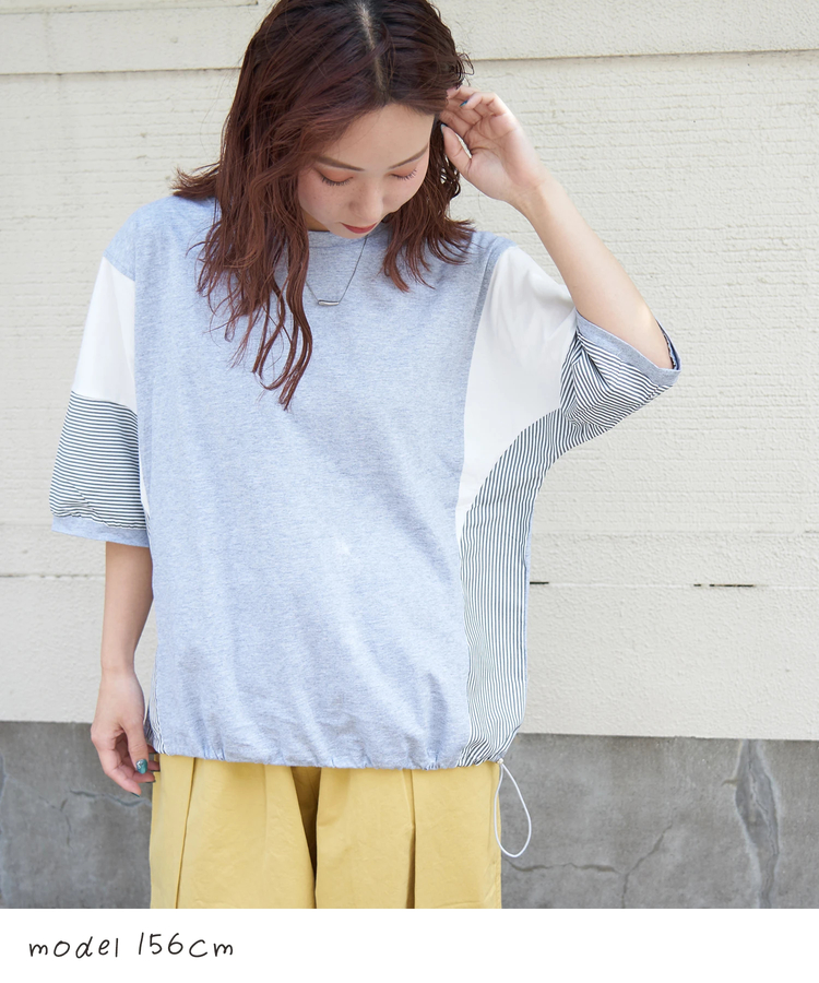 CUBE SUGAR(キューブシュガー) |【春夏新作】異素材 ミックス ドロスト Tシャツ