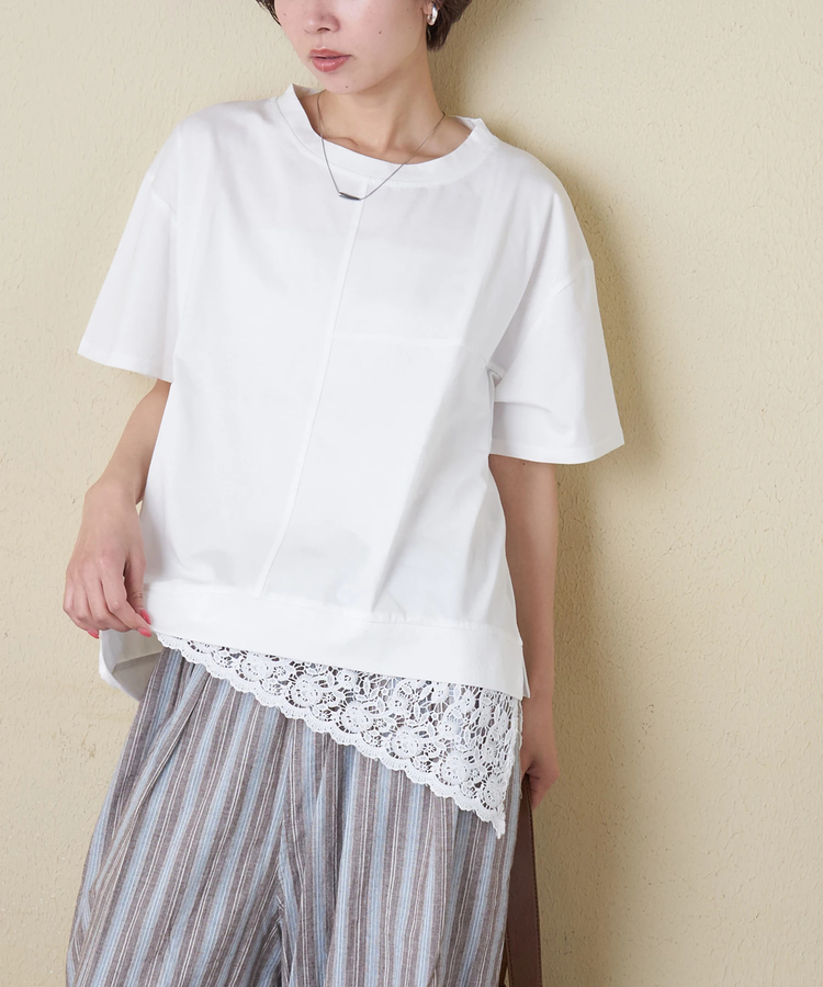 CUBE SUGAR(キューブシュガー) |【春夏新作】裾レース 変形 プルオーバー Tシャツ