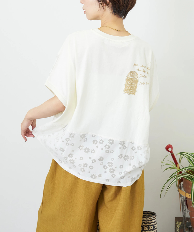 CUBE SUGAR(キューブシュガー) |【夏新作】花柄オパール × カットソー 切替 ドルマン Tシャツ