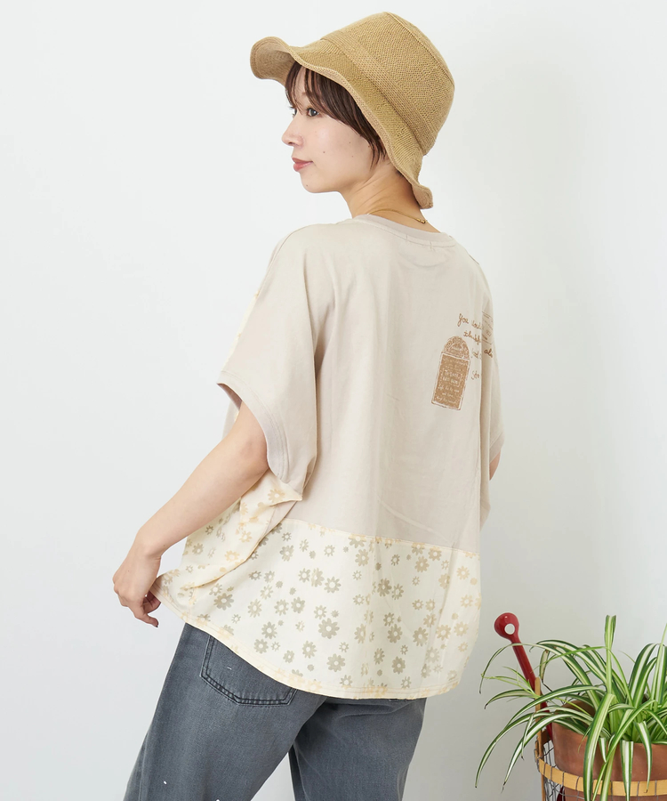 CUBE SUGAR(キューブシュガー) |【夏新作】花柄オパール × カットソー 切替 ドルマン Tシャツ