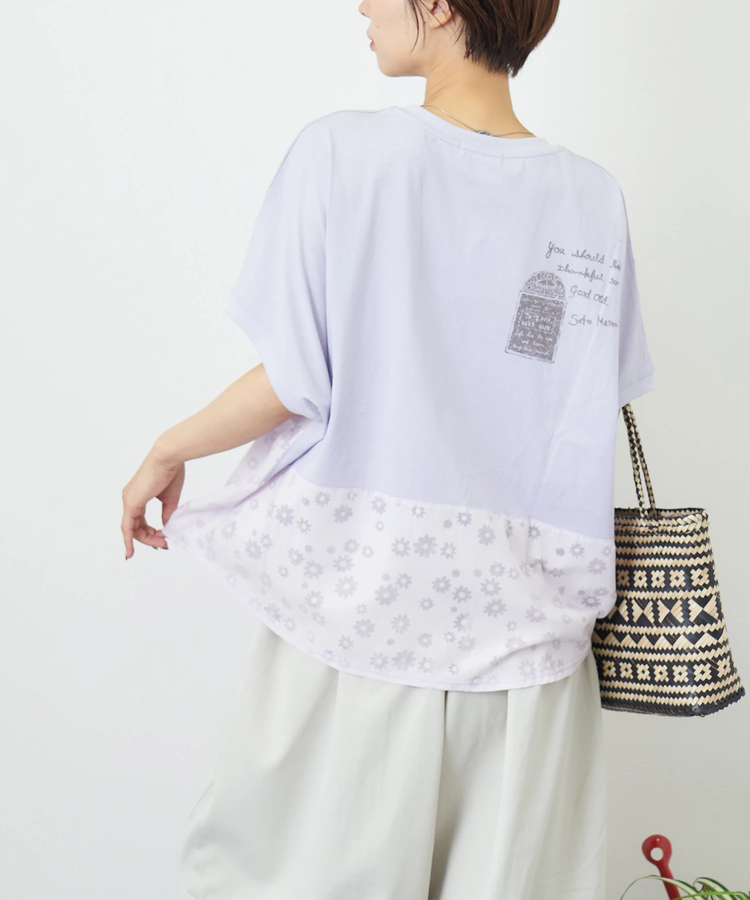 CUBE SUGAR(キューブシュガー) |【夏新作】花柄オパール × カットソー 切替 ドルマン Tシャツ