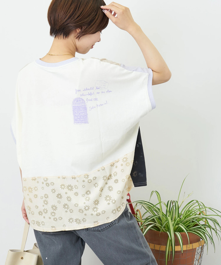 CUBE SUGAR(キューブシュガー) |【夏新作】花柄オパール × カットソー 切替 ドルマン Tシャツ