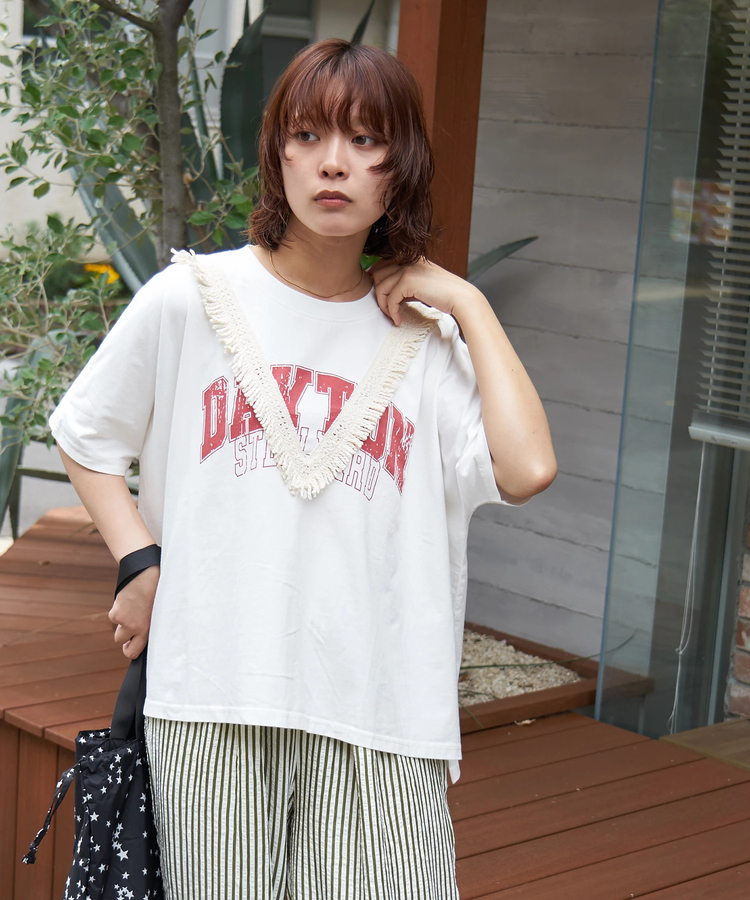 CUBE SUGAR(キューブシュガー) |【夏新作】26/-天竺 カットソー フリンジ付 ヤッコ Tシャツ