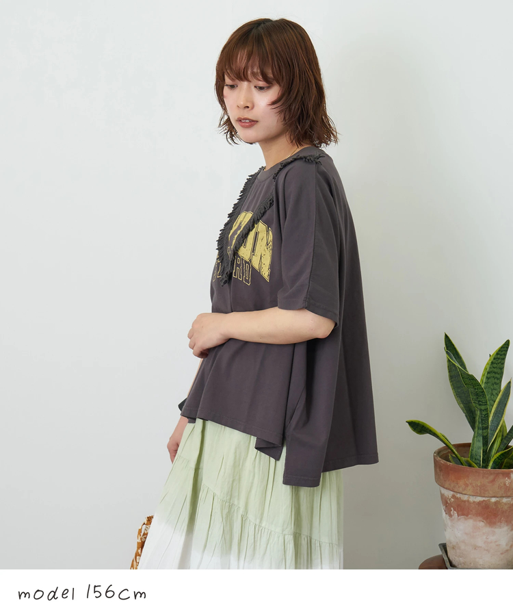 CUBE SUGAR(キューブシュガー) |【夏新作】26/-天竺 カットソー フリンジ付 ヤッコ Tシャツ