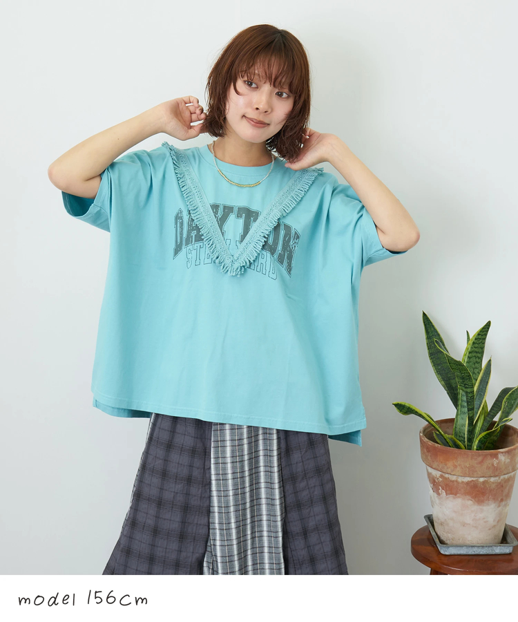 CUBE SUGAR(キューブシュガー) |【夏新作】26/-天竺 カットソー フリンジ付 ヤッコ Tシャツ