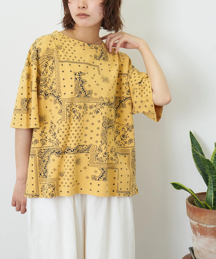 CUBE SUGAR(キューブシュガー) |【夏新作】パウダー加工 バンダナ プリント ワイド Tシャツ