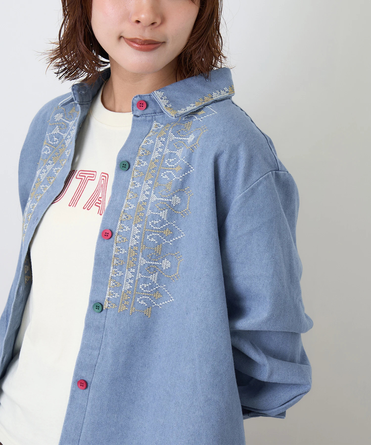 CUBE SUGAR(キューブシュガー) |【秋新作】デニム 刺繍 シャツ