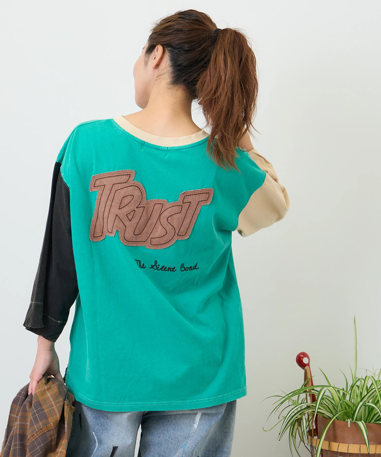 CUBE SUGAR(キューブシュガー) |【秋新作】32/-OE天竺 パウダー加工 パッチロゴ 刺繍 Tシャツ