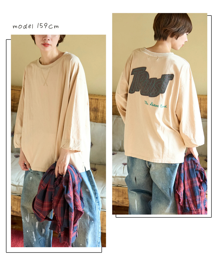 CUBE SUGAR(キューブシュガー) |【秋新作】32/-OE天竺 パウダー加工 パッチロゴ 刺繍 Tシャツ