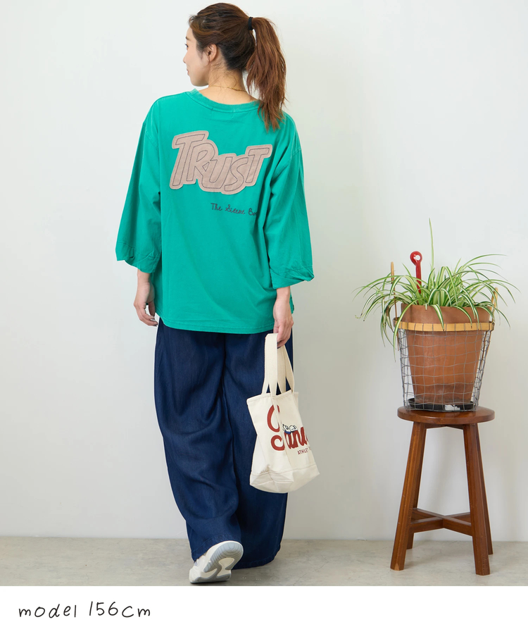 CUBE SUGAR(キューブシュガー) |【秋新作】32/-OE天竺 パウダー加工 パッチロゴ 刺繍 Tシャツ