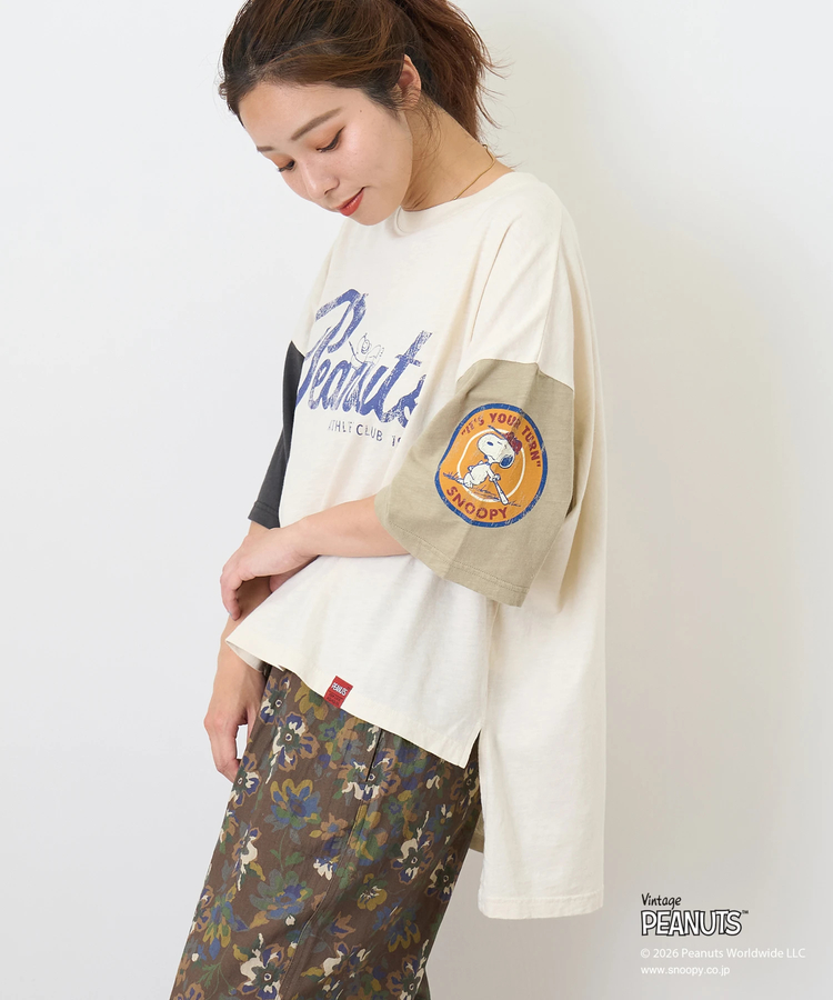 CUBE SUGAR(キューブシュガー) |【秋新作】PEANUTS ( ピーナッツ )  32/-スラブ天竺 配色 ワイド Tシャツ