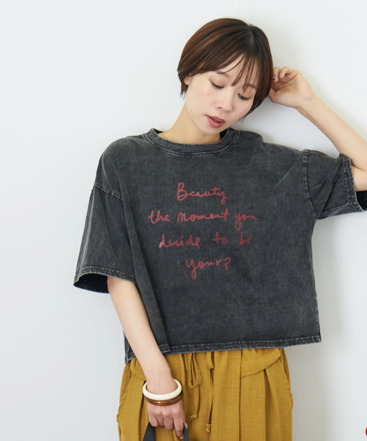 CUBE SUGAR(キューブシュガー) |パウダー加工 ロゴプリント ワイド Tシャツ