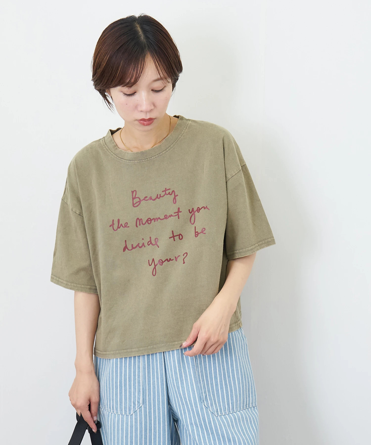 CUBE SUGAR(キューブシュガー) |パウダー加工 ロゴプリント ワイド Tシャツ