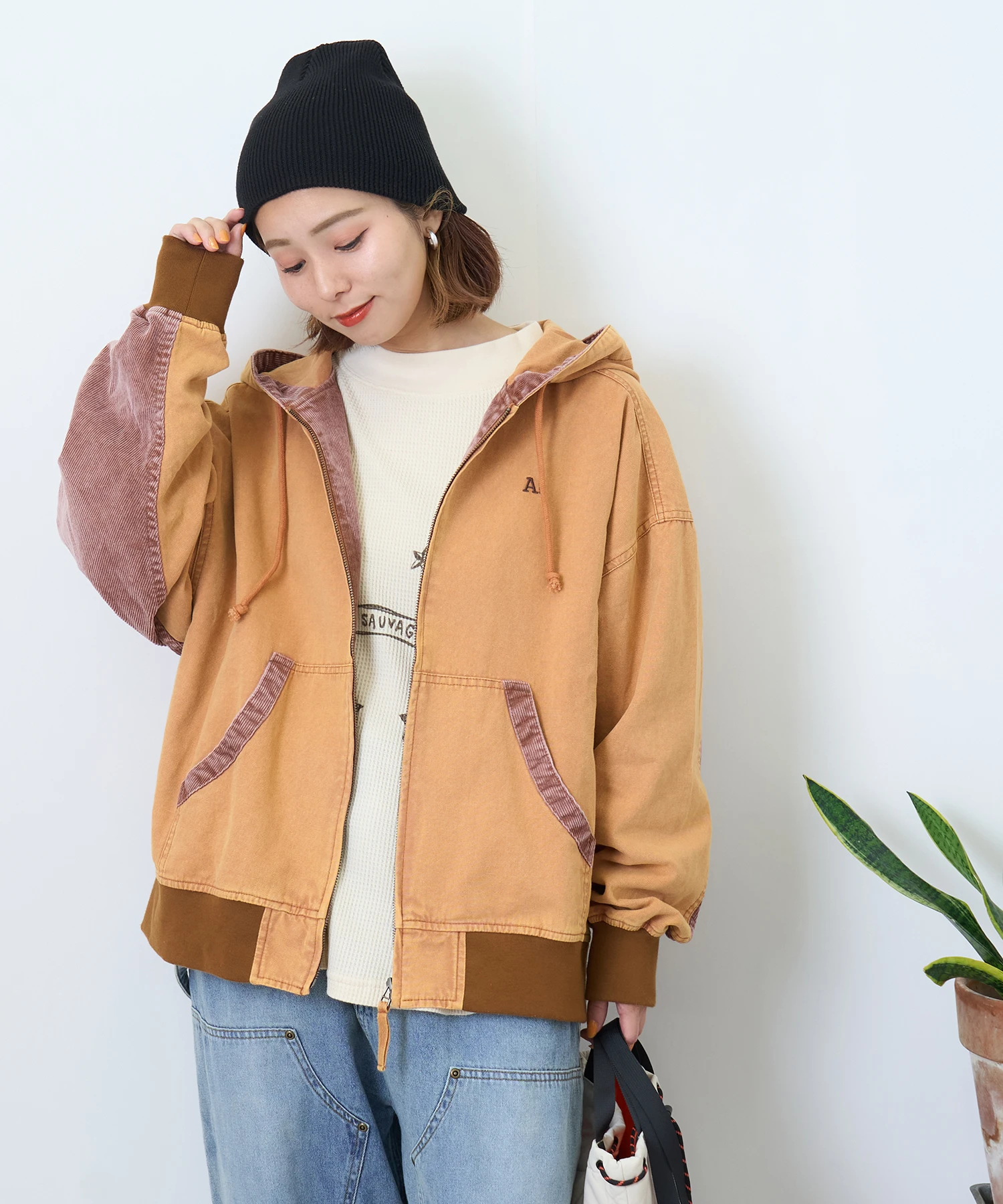 秋新作】硫化染め ダック × 細コール フード ジャケット｜ファッション